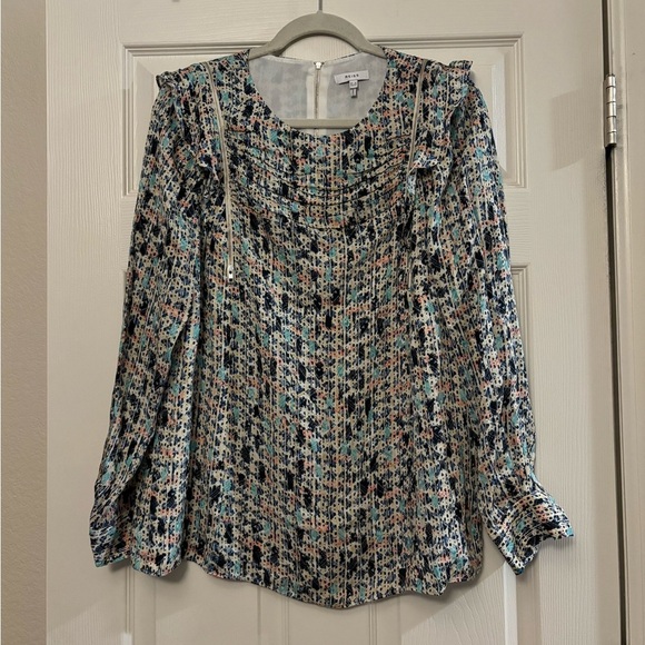 REISS | Olivia Ditsy Print Zipper Ruffle Blouse In Blue Sz‎ 12 - Picture 2 of 9